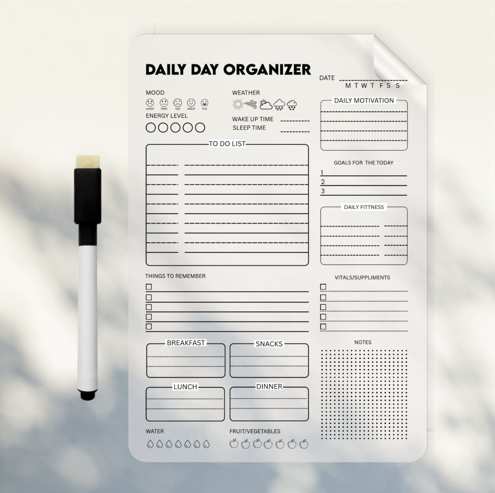 Daily Day Organizer Wall Planner Sticker | To Do List Planner with Markers