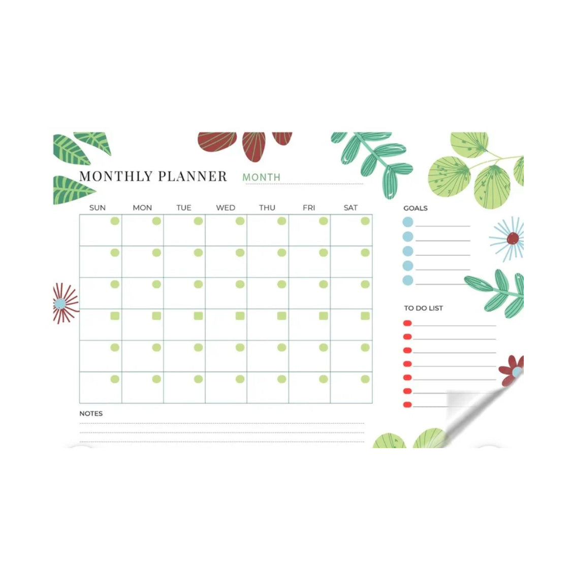 Monthly Planner Leaf Design Transparent Sticker Planner | With Dry Erase Marker