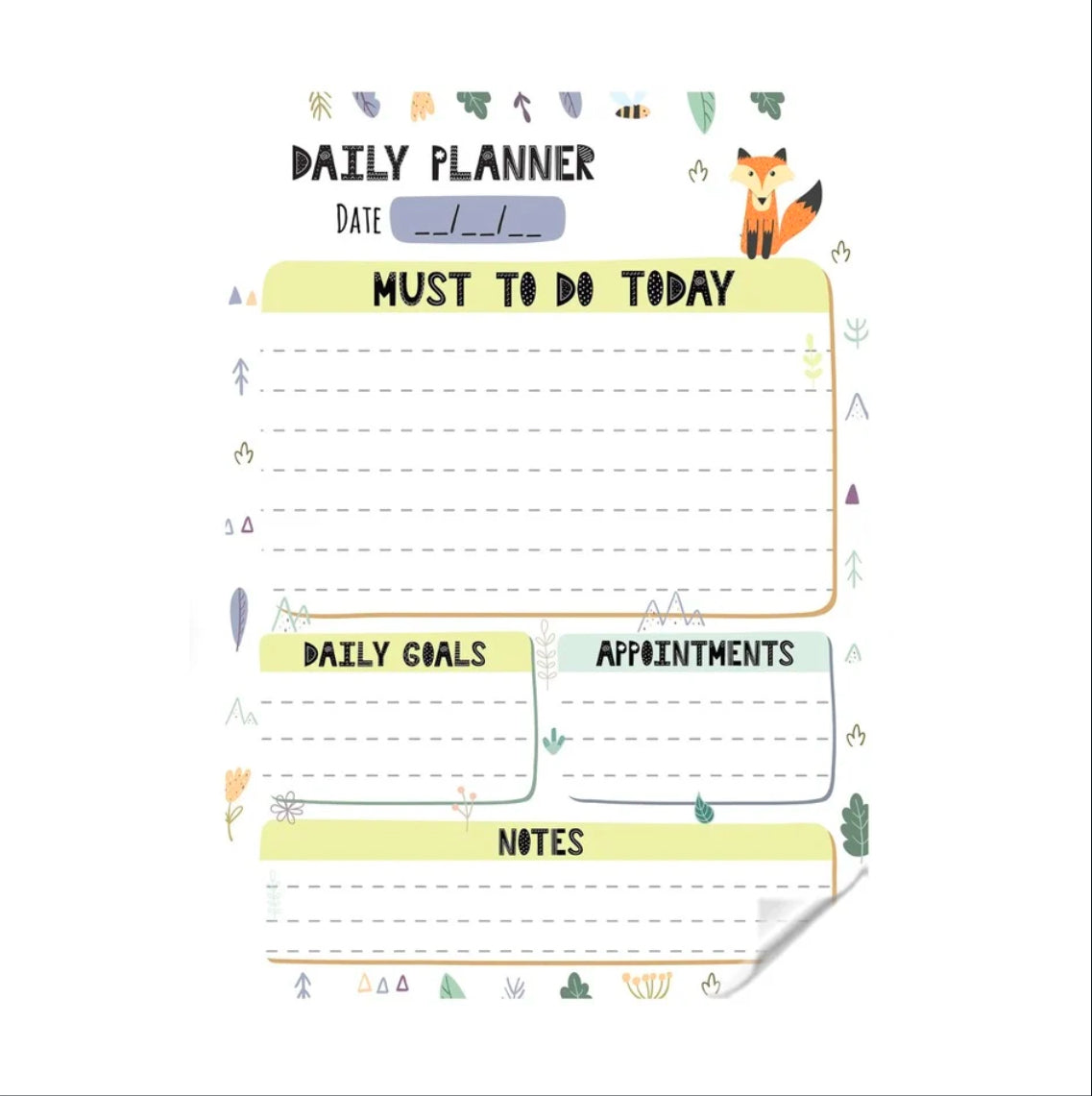 Daily Planner Fox Design Transparent Sticker Planner | With Dry Erase Marker