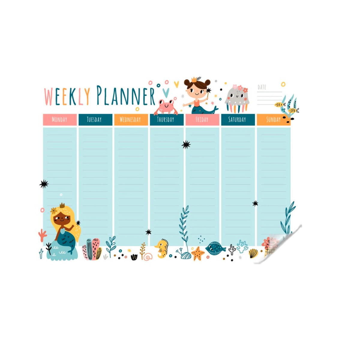 Reusable Weekly Sea Theme Transparent Sticker Planner | With Dry Erase Marker