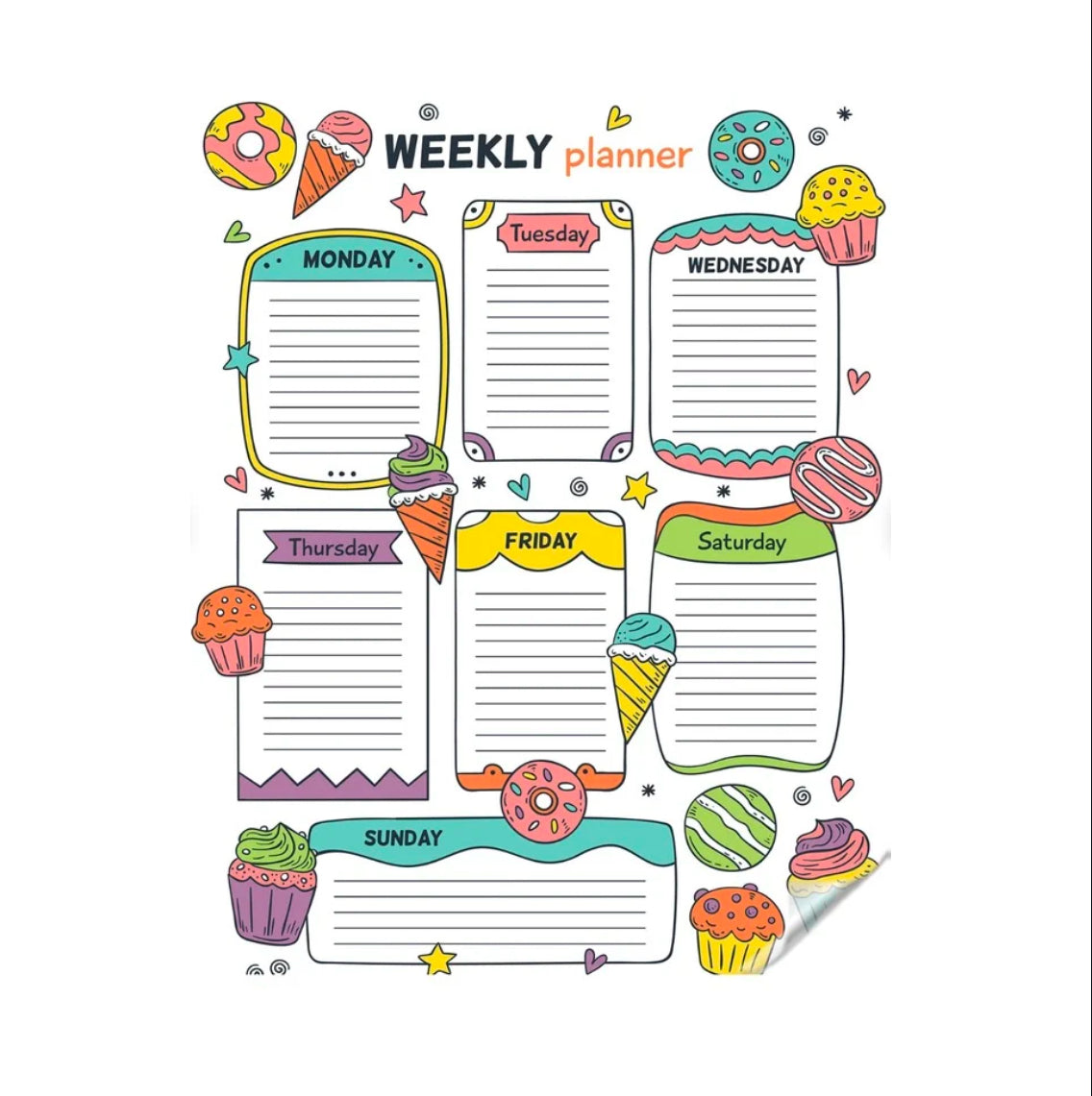 Weekly Planner Icecream Theme Transparent Sticker Planner | With Dry Erase Marker